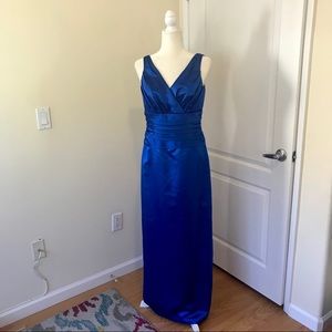 David’s Bridal Bridesmaid Blue Dress Satin V-neck
